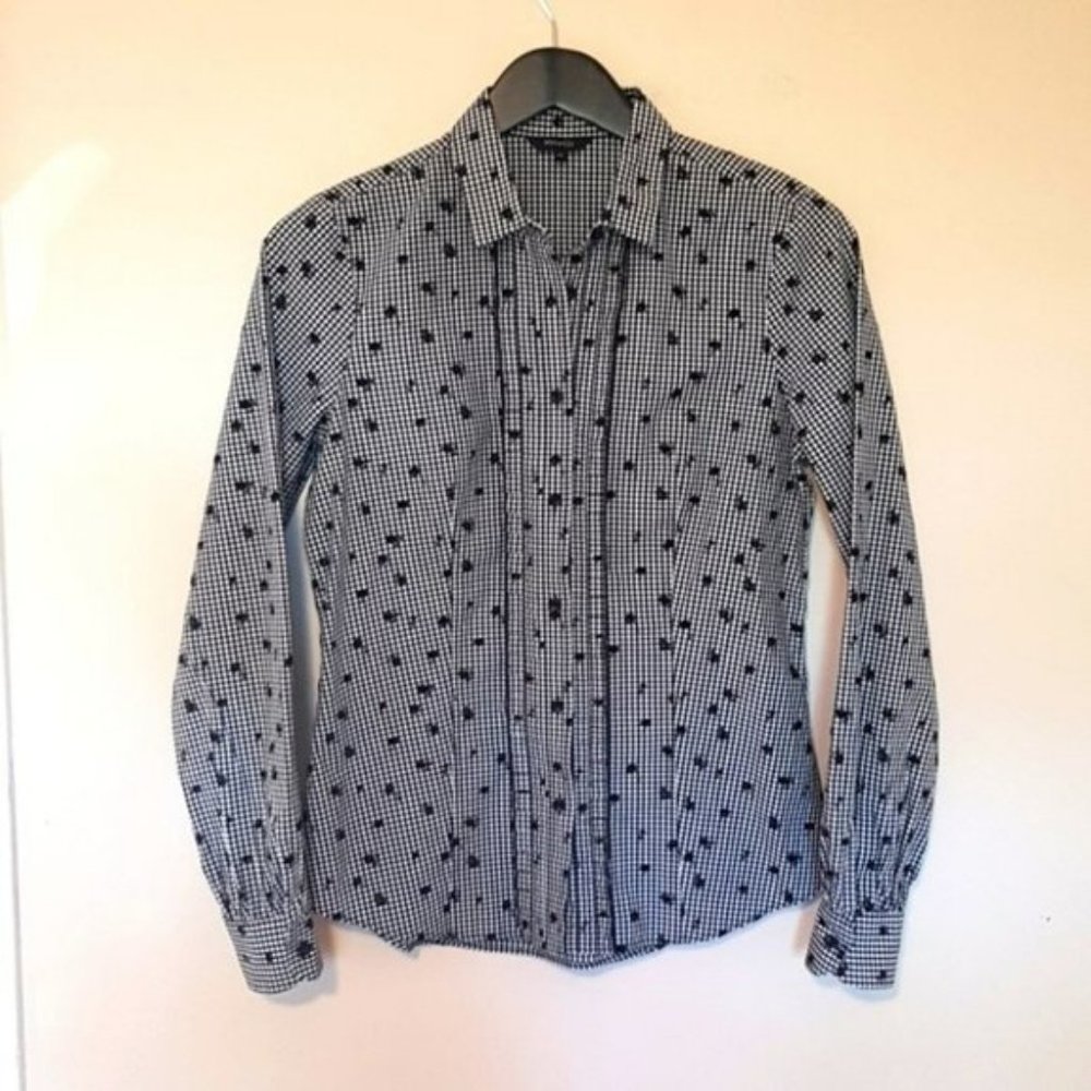 COPY   RW&CO. Black floral embroidered gingham button down shirt